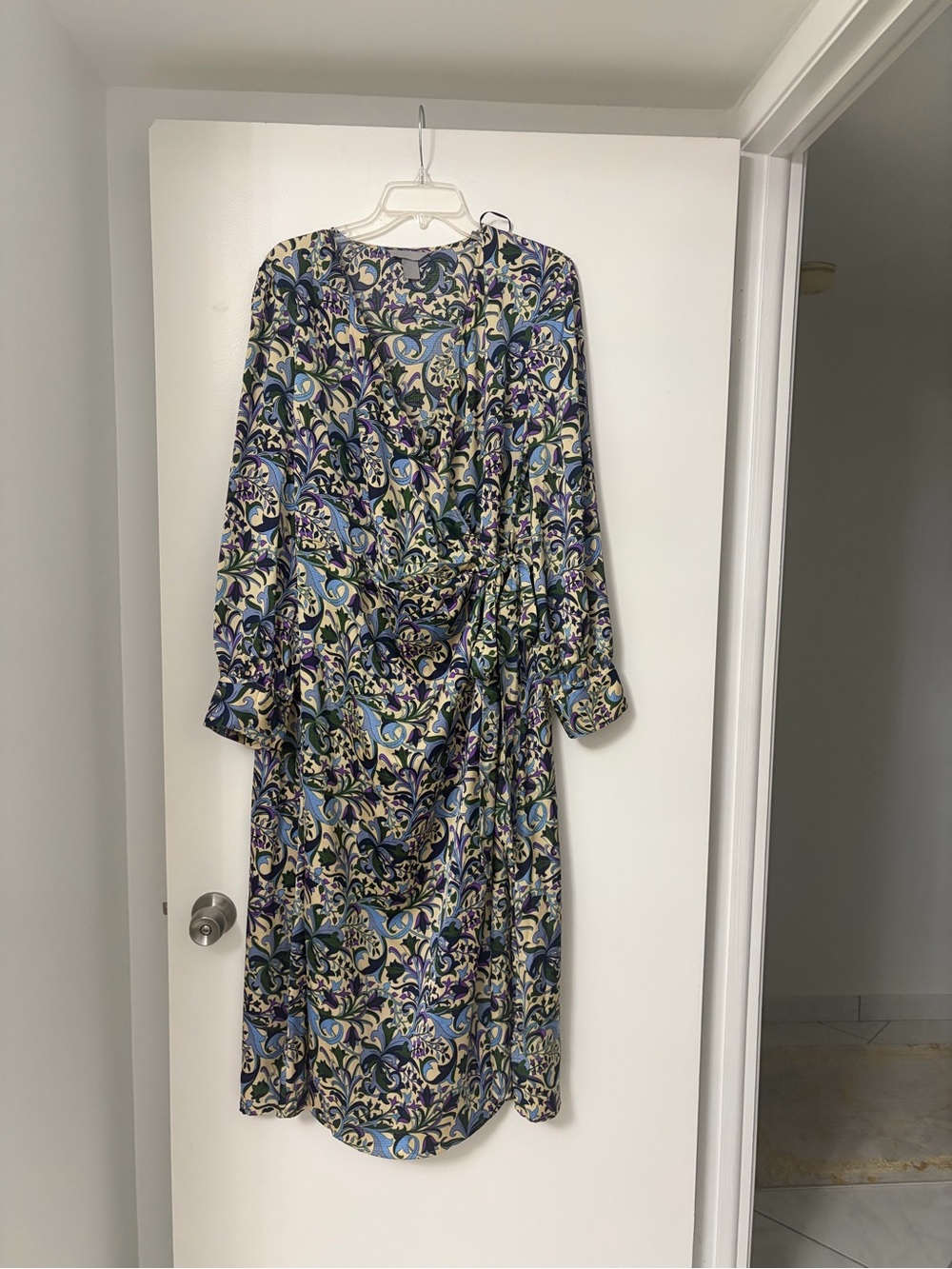 H&M Floral Long-Sleeve Midi Dress in Blue, Green and Purple